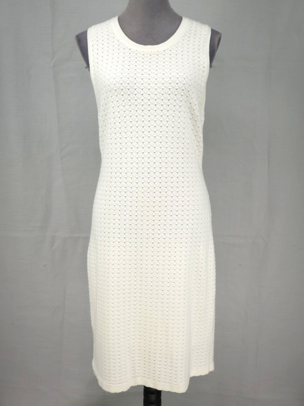 Joie Sweater Dress Womens Large Ivory Scallop Knit Sleeveless Sheath Pencil